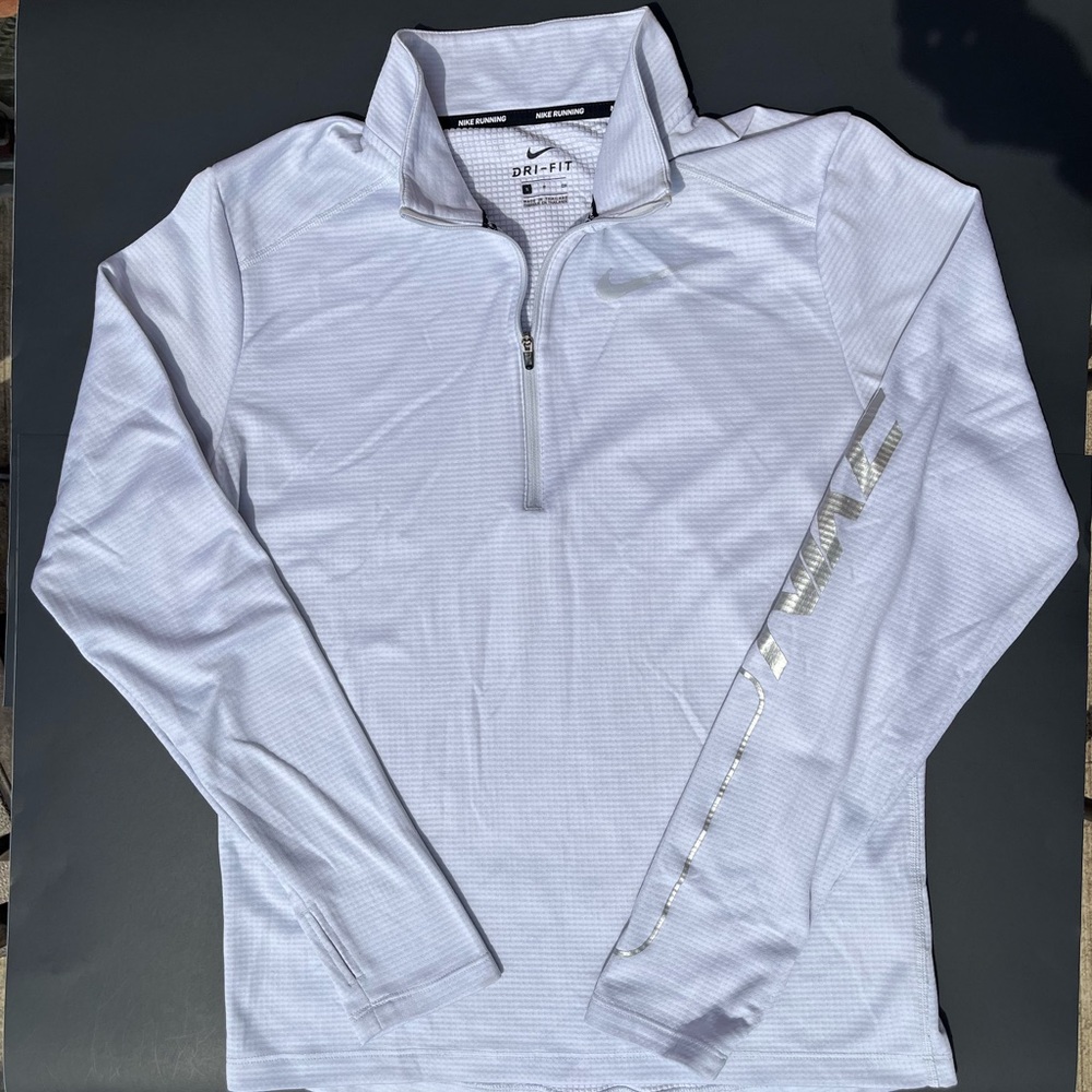 Nike running dri fit long sleeve white quarter zip jacket pullover coat
